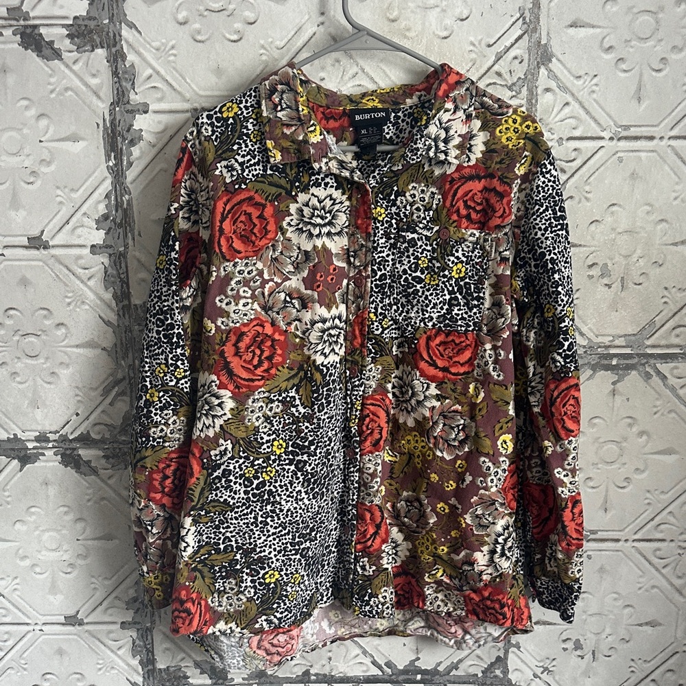Burton Multicolor Floral leopard button down